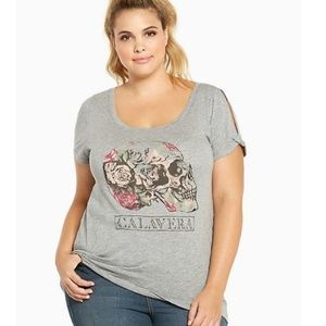 Skull Graphic Tee Cold Shoulder Shirt